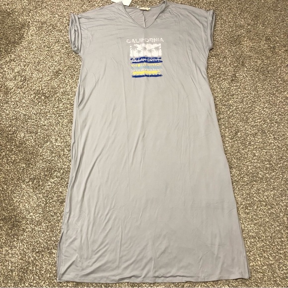 Ninexis California Ocean Surfing Gray T-Shirt Maxi Dress - Picture 2 of 13